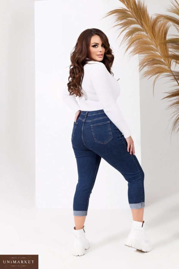 Купити синього кольору укорочені джинси стрейч (розмір 50-58) для жінок по знижці