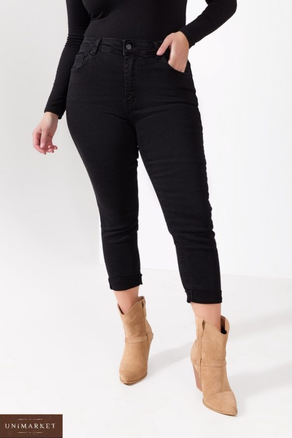 Замовити вигідно жіночі чорні укорочені джинси стрейч (розмір 50-58)