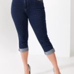 Заказать по низким ценам джинсы-бриджи с камнями (размер 50-58) синие для женщин
