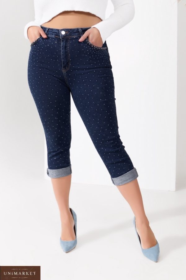 Заказать по низким ценам джинсы-бриджи с камнями (размер 50-58) синие для женщин