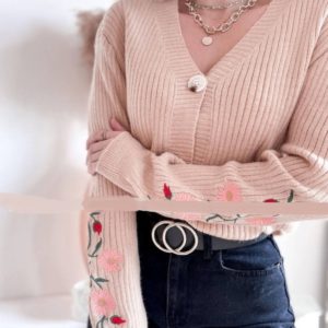 Купить женский кардиган с вышивкой пудра онлайн