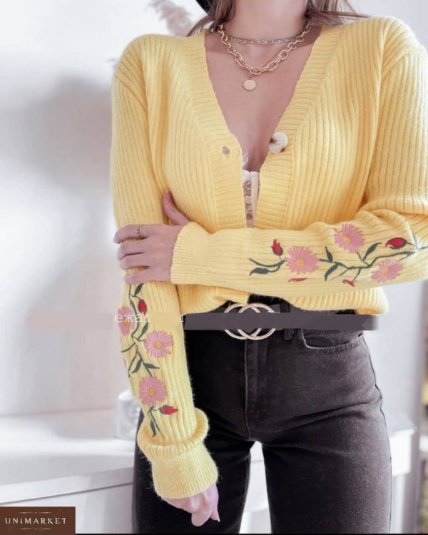 Купить в интернете желтый женский кардиган с вышивкой