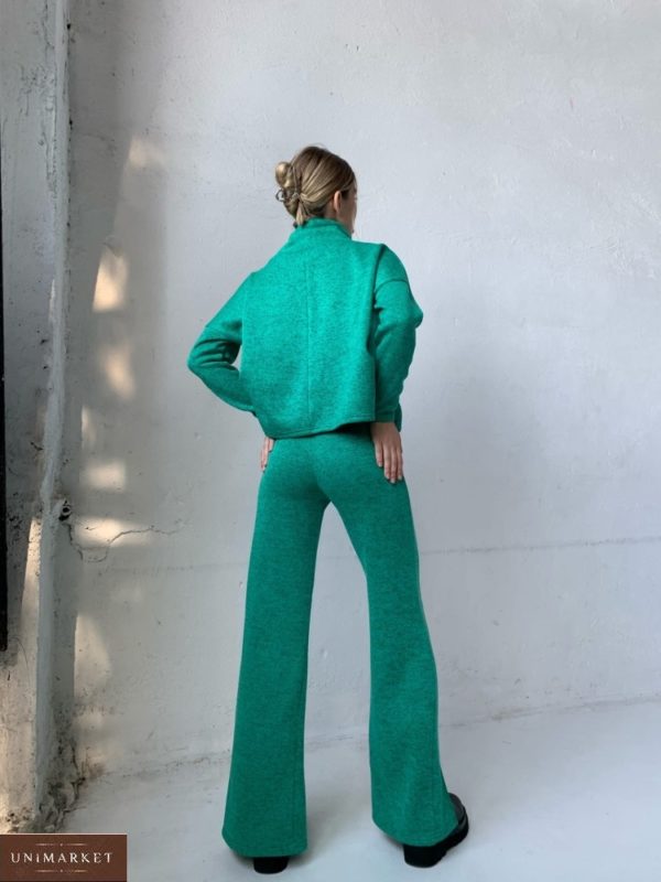 Замовити вигідно зелений жіночий теплий костюм із розрізами (розмір 42-52)