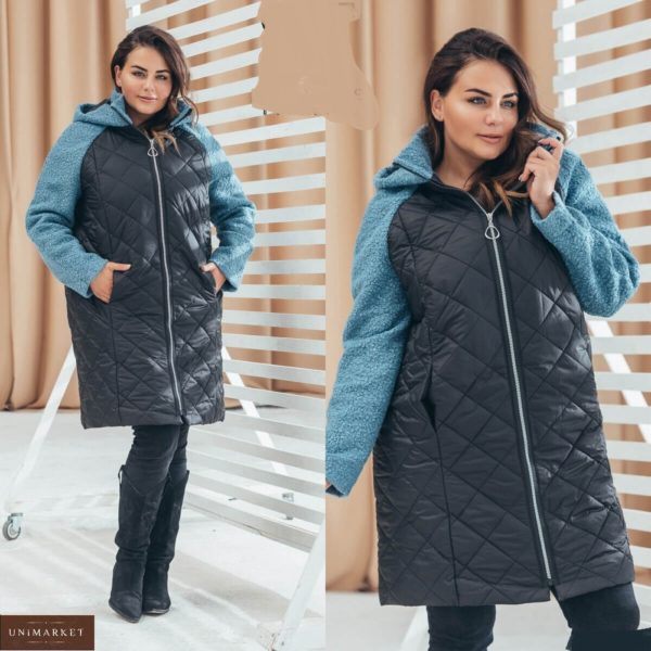 Купити недорого бірюзову куртку-пальто з рукавом реглан (розмір 48-64) для жінок