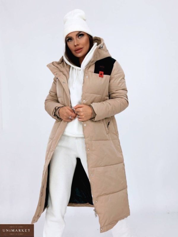 Купити жіночу бежеву довгу куртку fashion на зиму