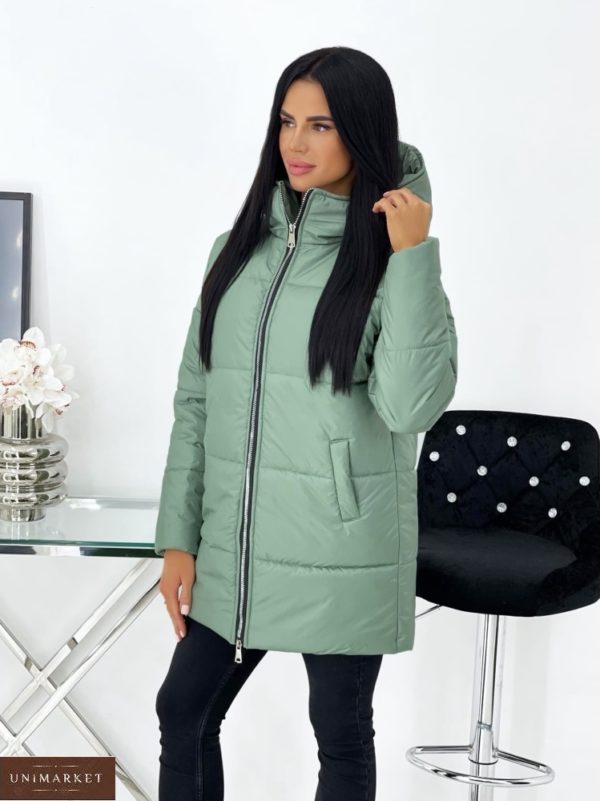 Купити по знижці жіночу зимову куртку з капюшоном (розмір 42-48) оливка