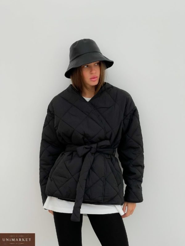 Придбати чорну жіночу стьобану куртку-кімоно (розмір 42-48)