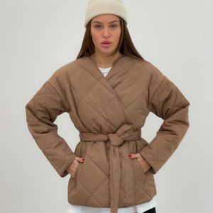Заказать мокко женскую стеганую куртку-кимоно (размер 42-48) дешево
