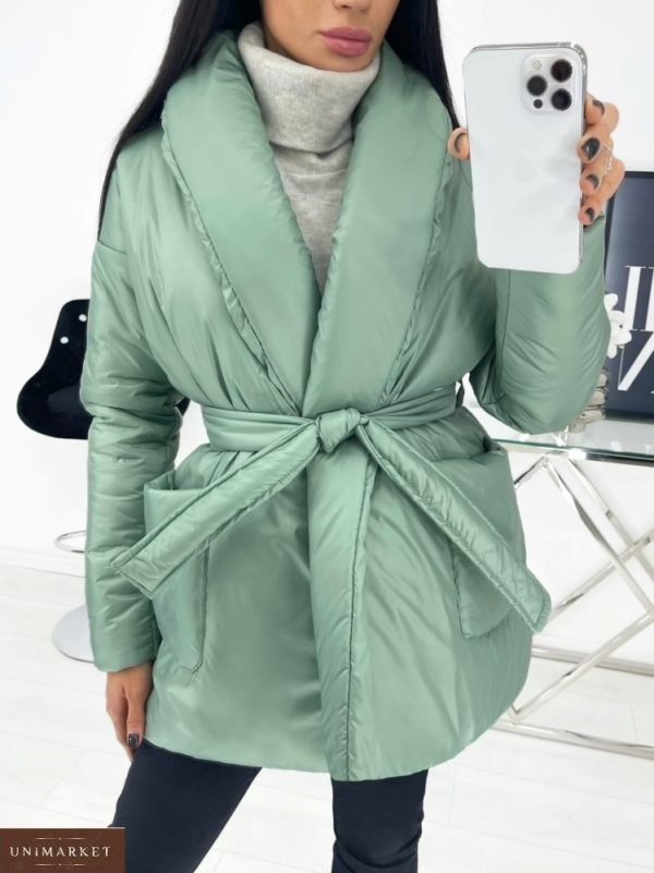 Заказать онлайн оливковую куртку на запах (размер 42-48) для женщин