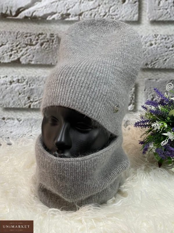 Заказать темно-серого цвета набор: шапка и шарф-хомут для женщин в Украине