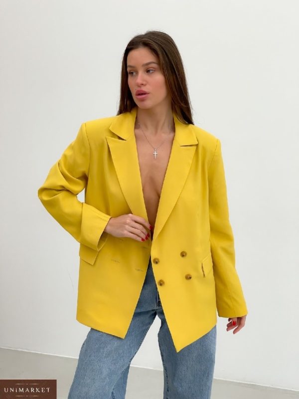 Купити жовтий, гірчиця піджак прямого крою (розмір 42-48) для жінок в Україні
