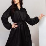 Купити недорого чорне плаття з напиленням з довгим рукавом (розмір 42-48) для жінок