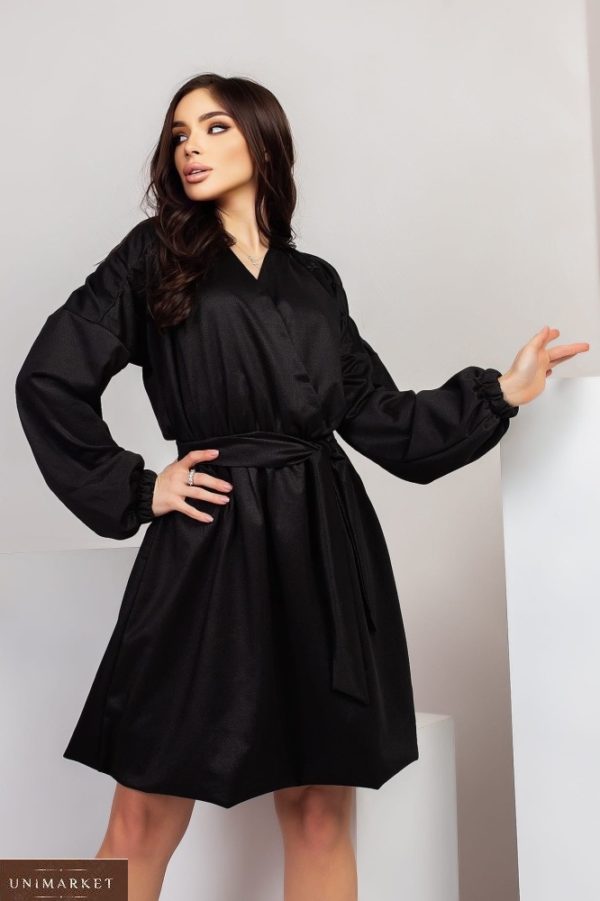Купити недорого чорне плаття з напиленням з довгим рукавом (розмір 42-48) для жінок