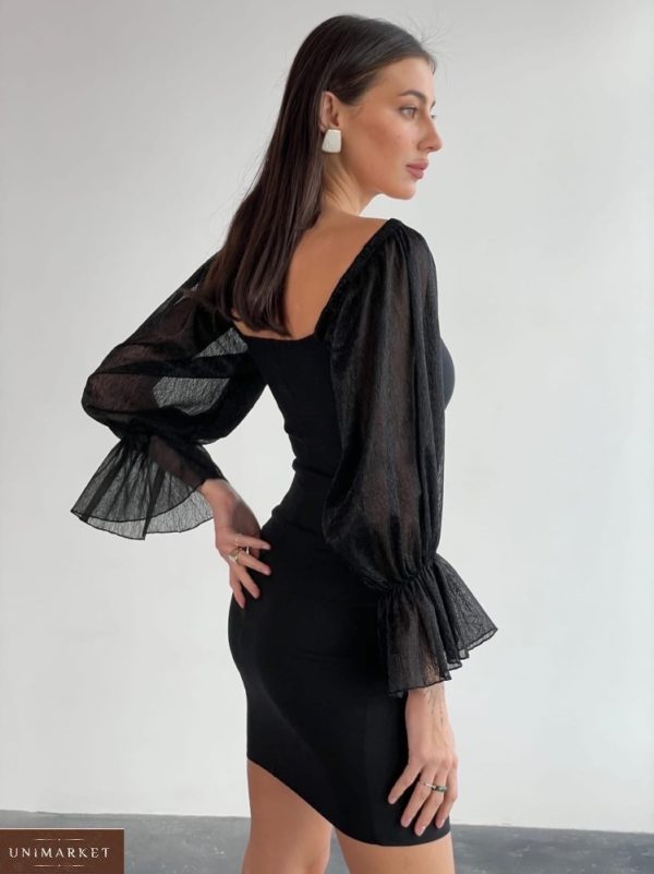 Заказать недорого черное женское платье-трансформер из органзы (размер 42-48)