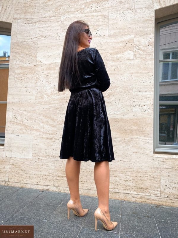 Купити чорну жіночу сукню з мармурового оксамиту (розмір 50-56) по знижці