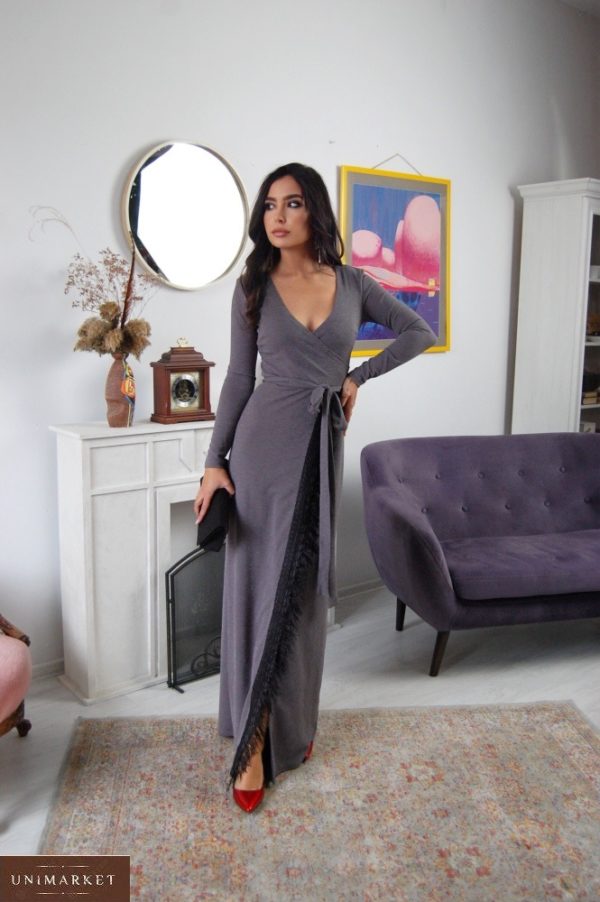 Купити по знижці довгу трикотажну сукню з мереживом (розмір 42-56) для жінок