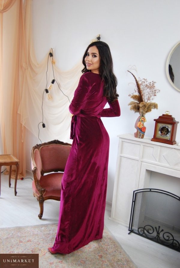 Купити онлайн жіночу марсала вечірню оксамитову сукню (розмір 42-56)