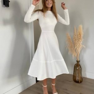 Заказать недорого белое платье миди с длинным рукавом для женщин
