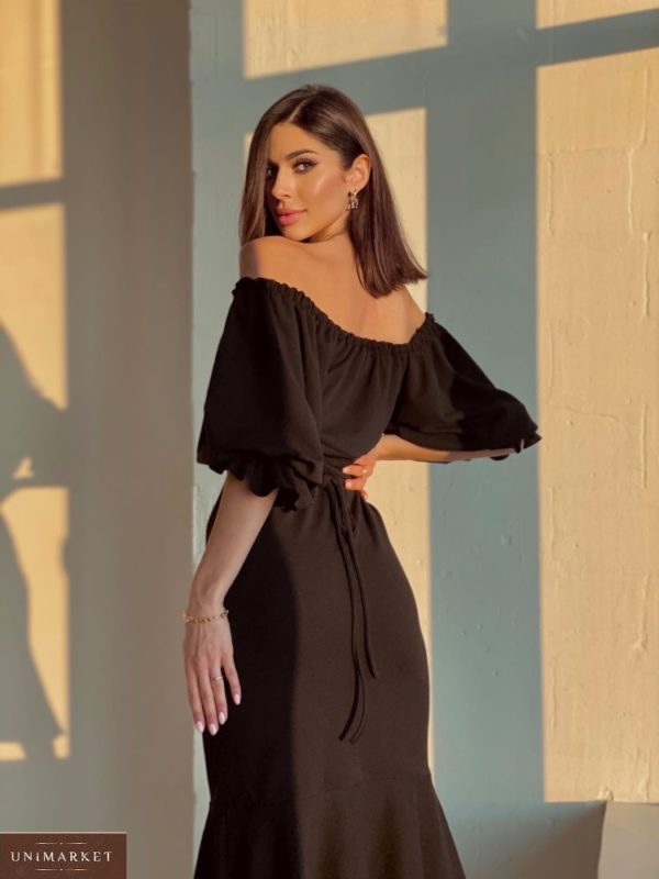 Заказать дешево женское платье миди с открытыми плечами (размер 42-56) черного цвета