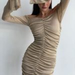 Купити дешево в'язане жіноче плаття з драпіруванням (розмір 42-56) беж
