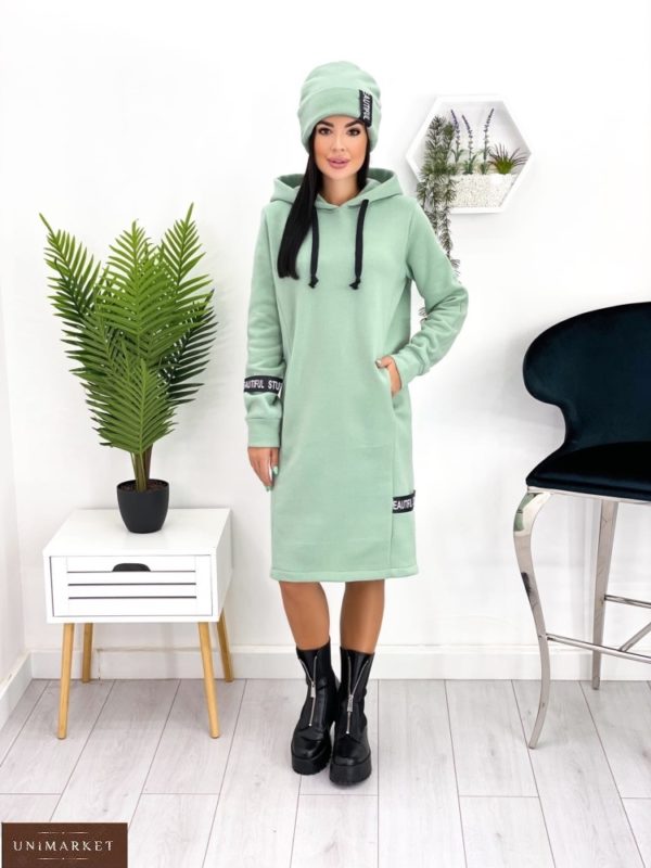 Купить онлайн оливка спортивное платье с шапкой (размер 42-52) для женщин