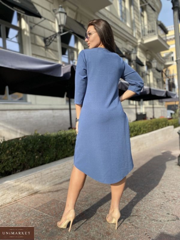 Приобрести голубое женское однотонное асимметричное платье (размер 50-56) недорого