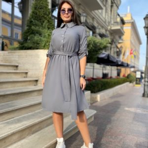 Замовити сіру жіночу сукню-сорочку з лампасами (розмір 50-56) в інтернеті