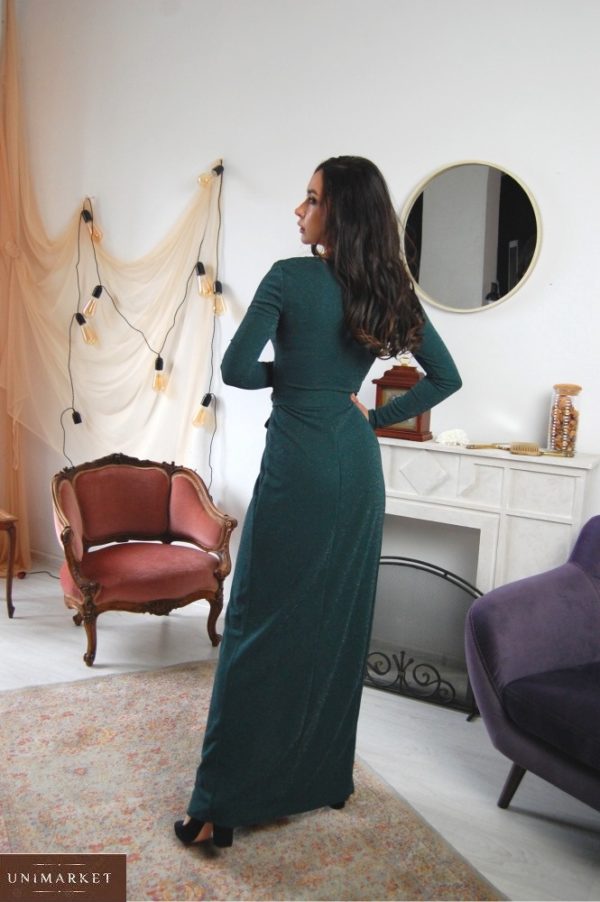 Приобрести длинное трикотажное платье с кружевом (размер 42-56) зеленое женское по низким ценам