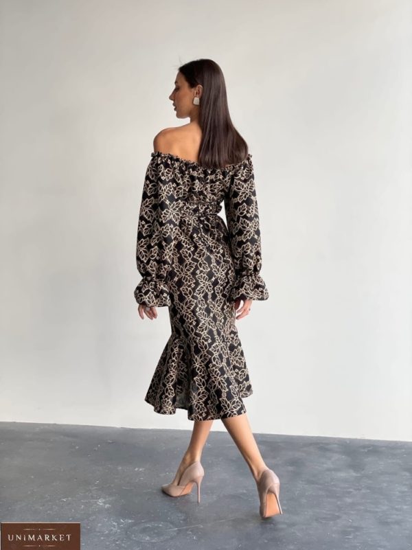 Замовити дешево чорна принтована сукня міді (розмір 42-60) жіноча