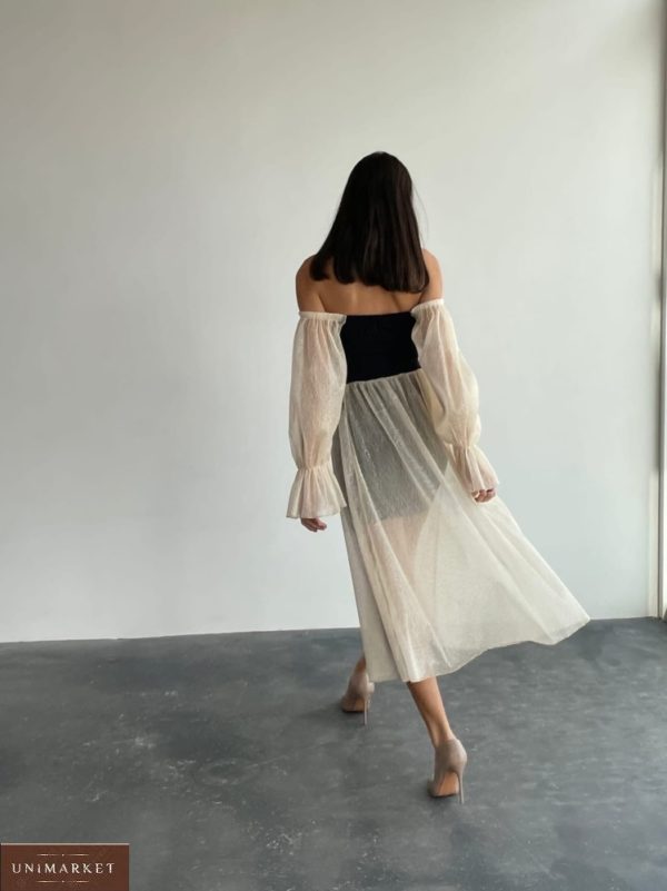Купити в інтернеті на новий рік сукня-трансформер з органзи (розмір 42-48) жіноча бежева
