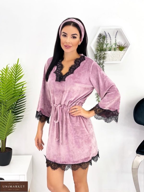 Купити рожеве жіноче домашнє плаття з пов'язкою (розмір 42-48) в Україні