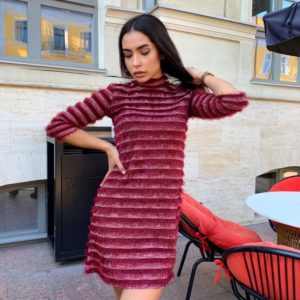 Придбати бордову жіночу сукню з ангори трава в смужку (розмір 42-56)