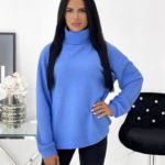 Купити синій жіночий вільний светр із коміром (розмір 42-48) в Україні