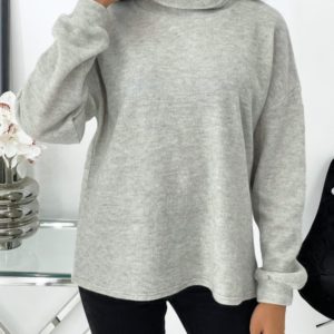 Заказать по низким ценам серый свободный свитер с воротником (размер 42-48) для женщин