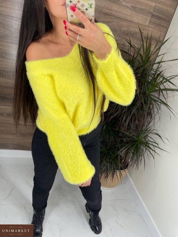 Заказать желтый женский яркий свитер ангора в интернете