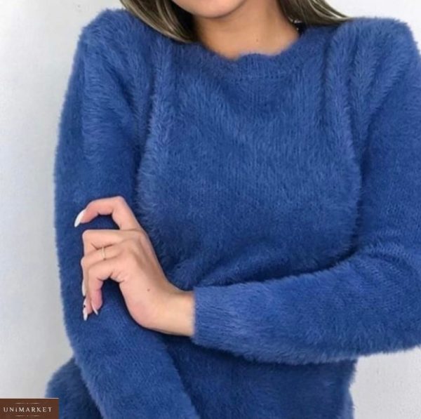 Купить выгодно синий свитер травка с круглым вырезом для женщин