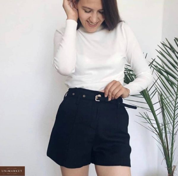 Приобрести черного цвета женские твидовые шорты с поясом онлайн