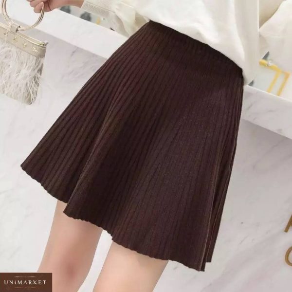 Купить коричневую женскую трикотажную юбку «тенниска» онлайн