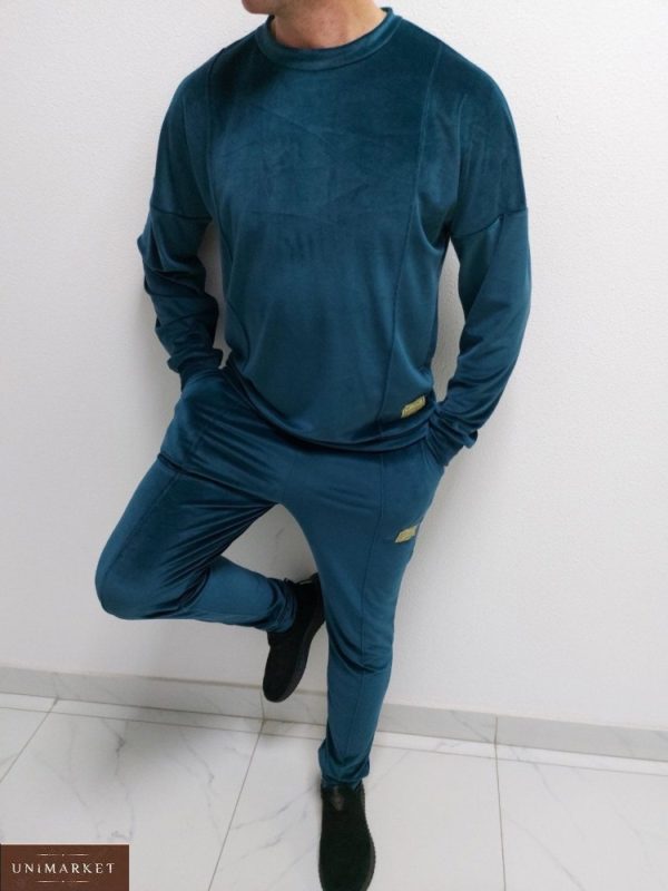 Заказать в интернете мужской велюровый костюм с нашивками изумруд