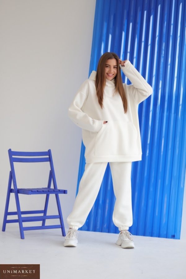 Купить белый женский спортивный костюм оверсайз (размер 42-48) онлайн