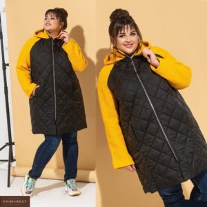 Заказать на осень женскую куртку-пальто с рукавом реглан (размер 48-64) горчичного цвета