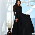 Придбати чорну сукню в підлогу з гіпюром (розмір 42-52)
