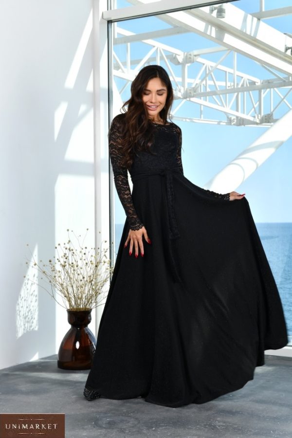 Приобрести черное платье в пол с гипюром (размер 42-52) онлайн для женщин