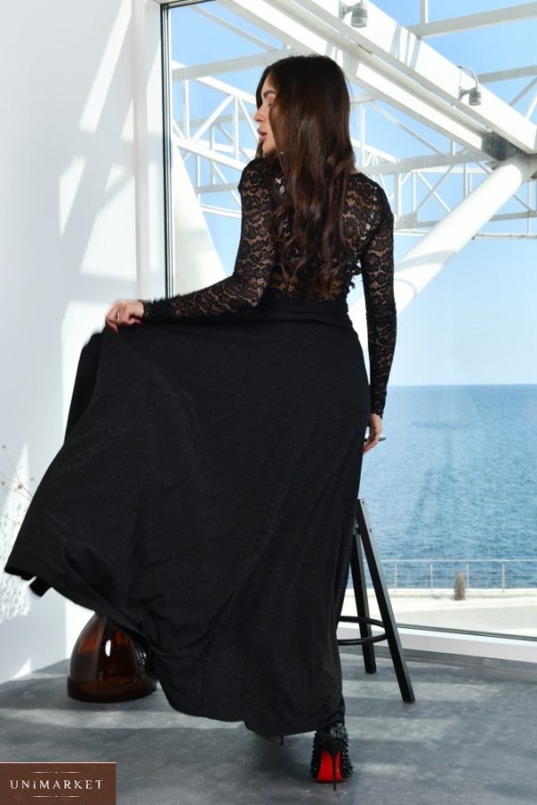 Замовити жіночу сукню в підлогу з гіпюром (розмір 42-52) в Україні чорну