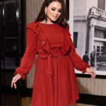 Замовити червоне жіноче плаття з рюшами (розмір 42-56) в Україні