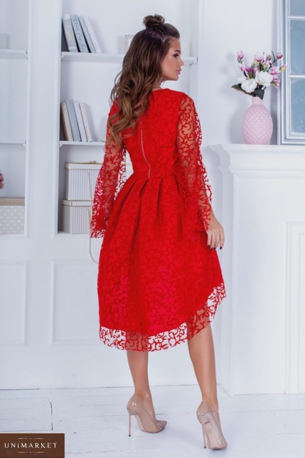 Замовити на корпоратив жіночу коктейльну сукню з вензелями (розмір 42-48) червоного кольору.