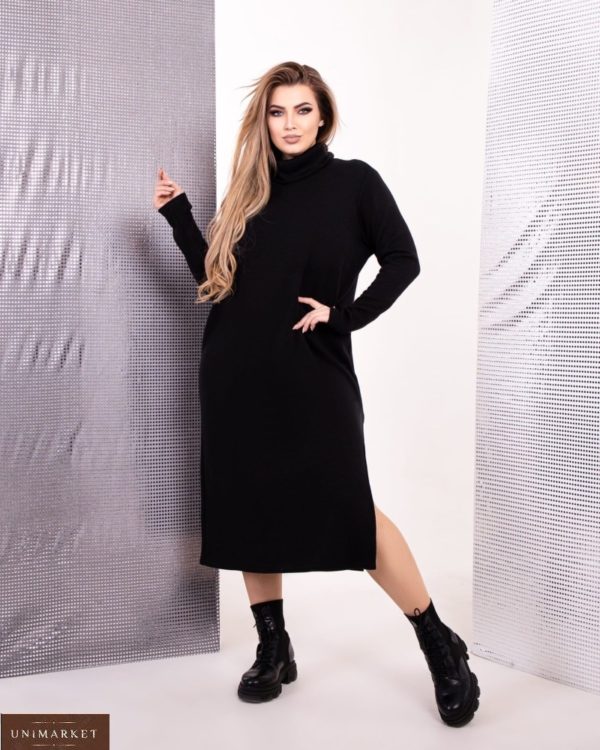 Купить онлайн черное платье-гольф миди (размер 42-58) для полных женщин