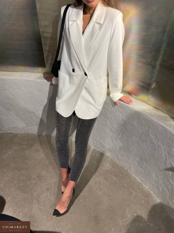 приобрести женский пиджак на пуговицах белого цвета по скидочной цене в магазине одежды Unimarket