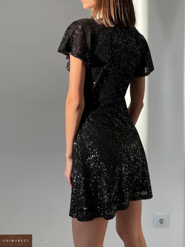 купить платье мини на запах черного цвета по выгодной скидочной цене онлайн