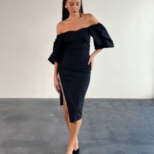 Купить черную женскую блузу с объемными рукавами (размер 42-48) по скидке